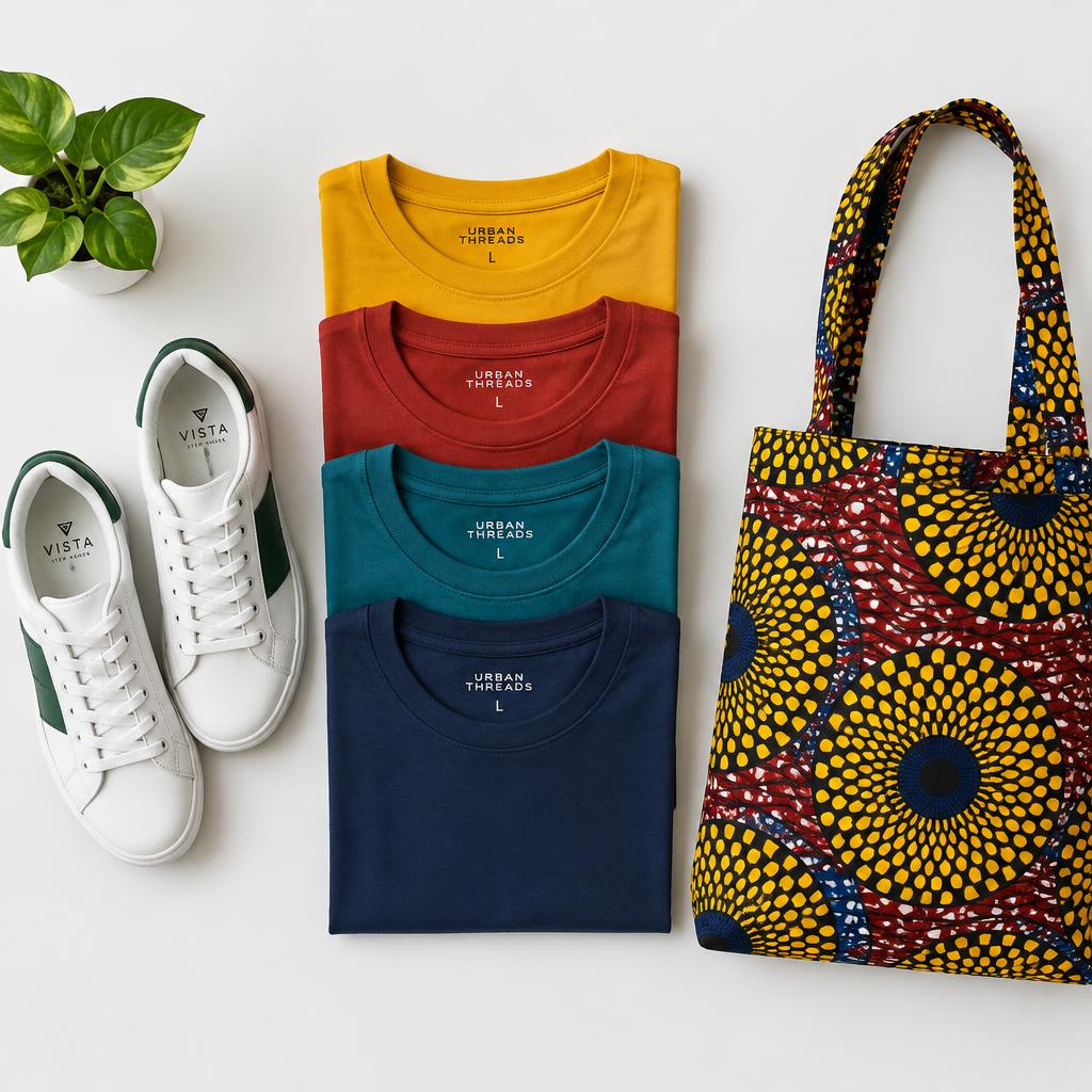Sneakers, t-shirts and a kitenge bag